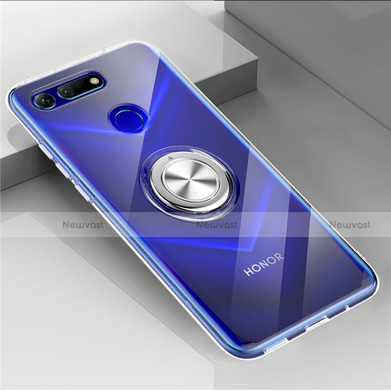 Ultra-thin Transparent TPU Soft Case Cover with Magnetic Finger Ring Stand C01 for Huawei Honor V20