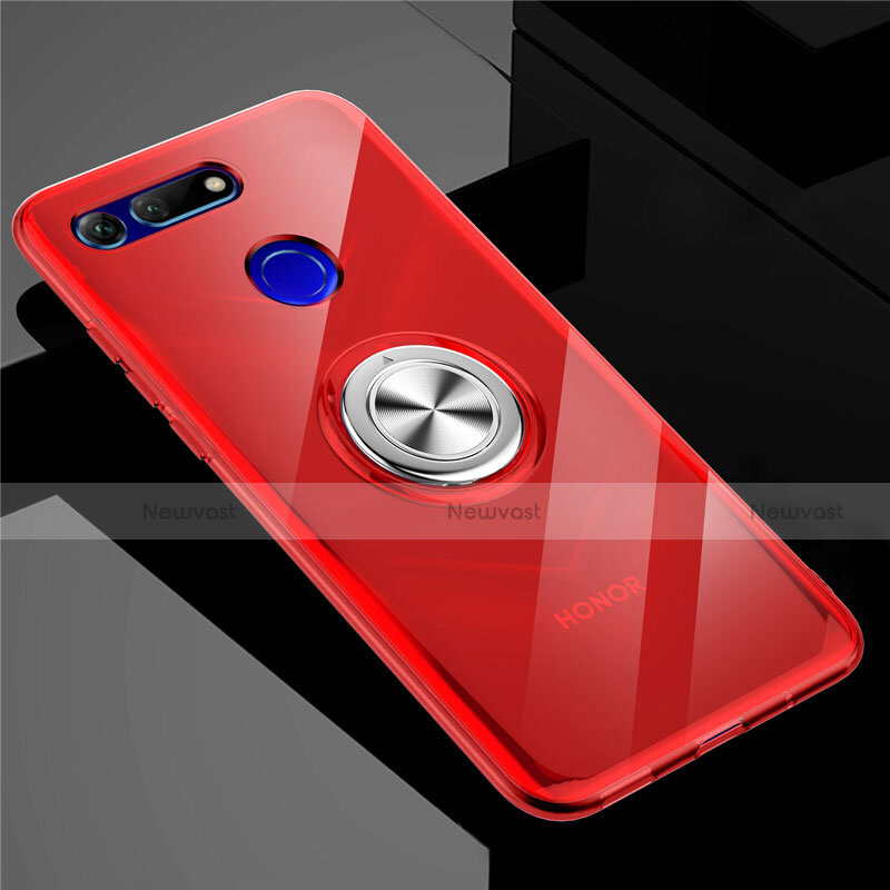 Ultra-thin Transparent TPU Soft Case Cover with Magnetic Finger Ring Stand C01 for Huawei Honor V20 Red