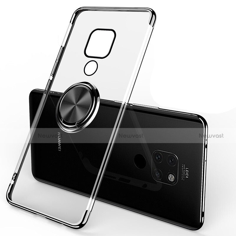 Ultra-thin Transparent TPU Soft Case Cover with Magnetic Finger Ring Stand C01 for Huawei Mate 20