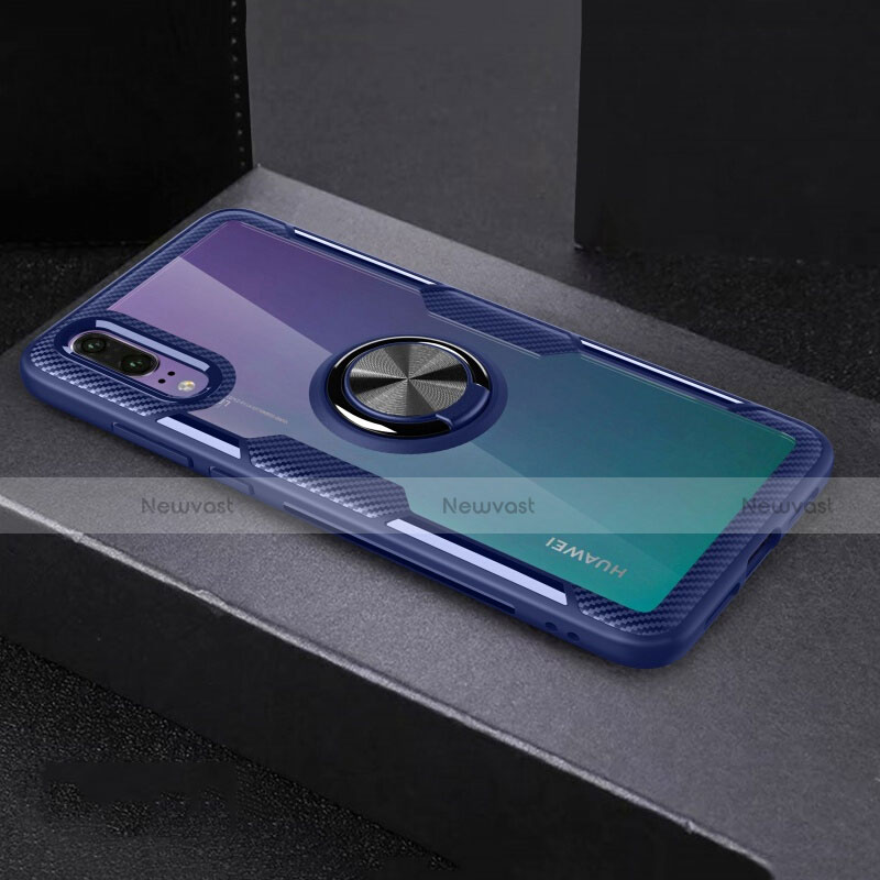 Ultra-thin Transparent TPU Soft Case Cover with Magnetic Finger Ring Stand C01 for Huawei P20