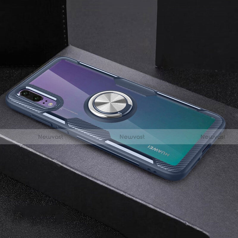 Ultra-thin Transparent TPU Soft Case Cover with Magnetic Finger Ring Stand C01 for Huawei P20