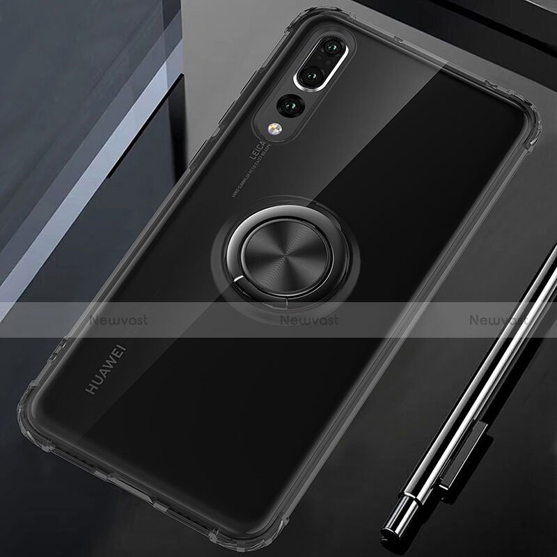 Ultra-thin Transparent TPU Soft Case Cover with Magnetic Finger Ring Stand C01 for Huawei P20 Pro Black