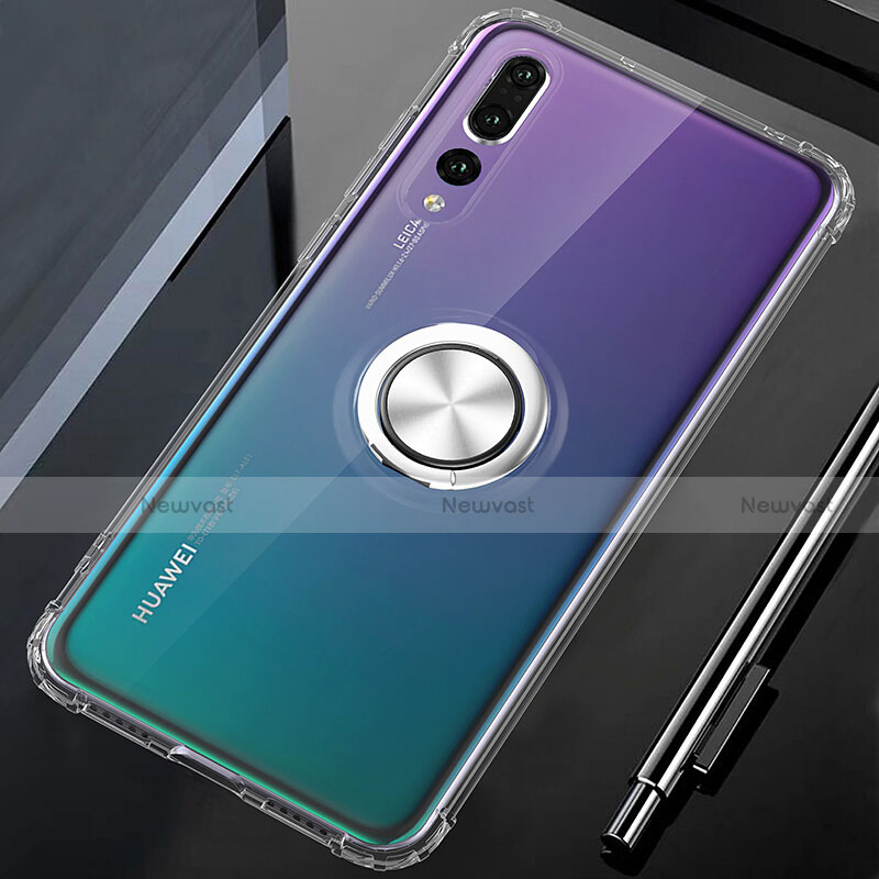 Ultra-thin Transparent TPU Soft Case Cover with Magnetic Finger Ring Stand C01 for Huawei P20 Pro Clear