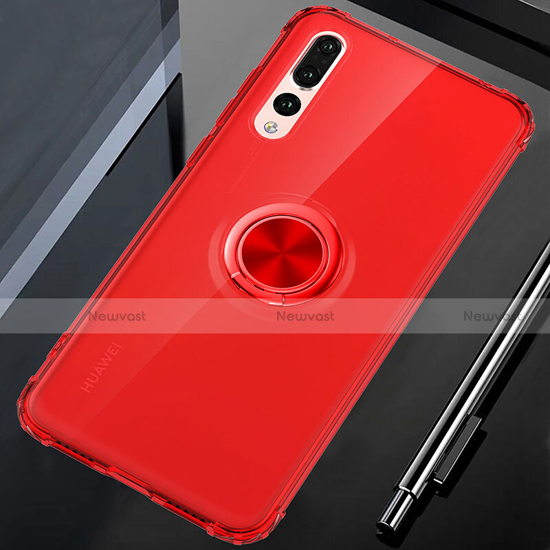 Ultra-thin Transparent TPU Soft Case Cover with Magnetic Finger Ring Stand C01 for Huawei P20 Pro Red
