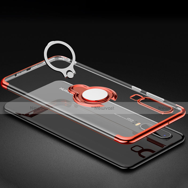 Ultra-thin Transparent TPU Soft Case Cover with Magnetic Finger Ring Stand C01 for Huawei P30