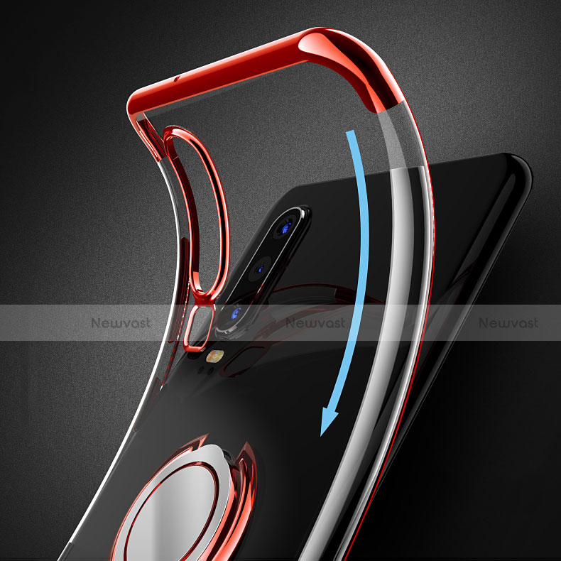 Ultra-thin Transparent TPU Soft Case Cover with Magnetic Finger Ring Stand C01 for Huawei P30