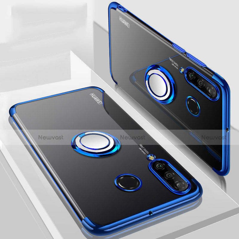 Ultra-thin Transparent TPU Soft Case Cover with Magnetic Finger Ring Stand C01 for Huawei P30 Lite Blue