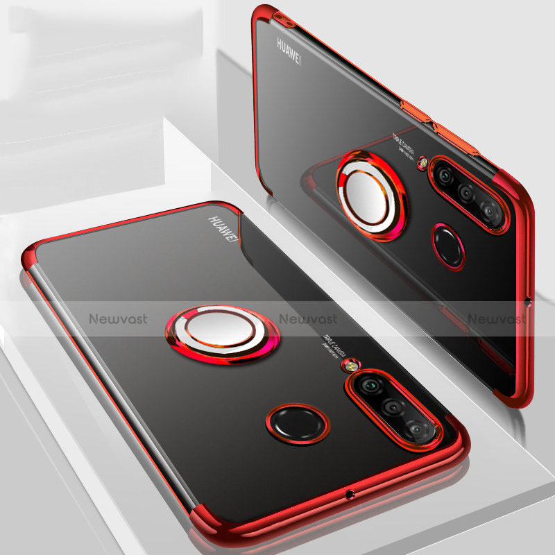 Ultra-thin Transparent TPU Soft Case Cover with Magnetic Finger Ring Stand C01 for Huawei P30 Lite New Edition Red