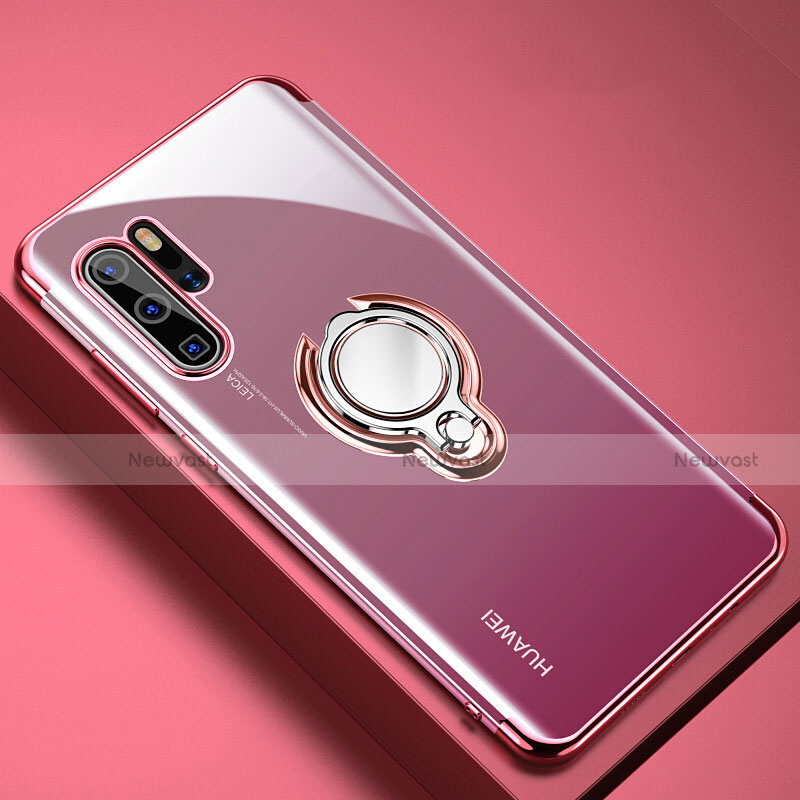 Ultra-thin Transparent TPU Soft Case Cover with Magnetic Finger Ring Stand C01 for Huawei P30 Pro