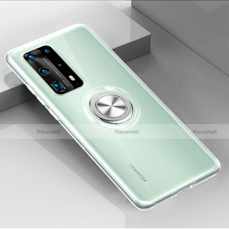 Ultra-thin Transparent TPU Soft Case Cover with Magnetic Finger Ring Stand C01 for Huawei P40 Pro+ Plus