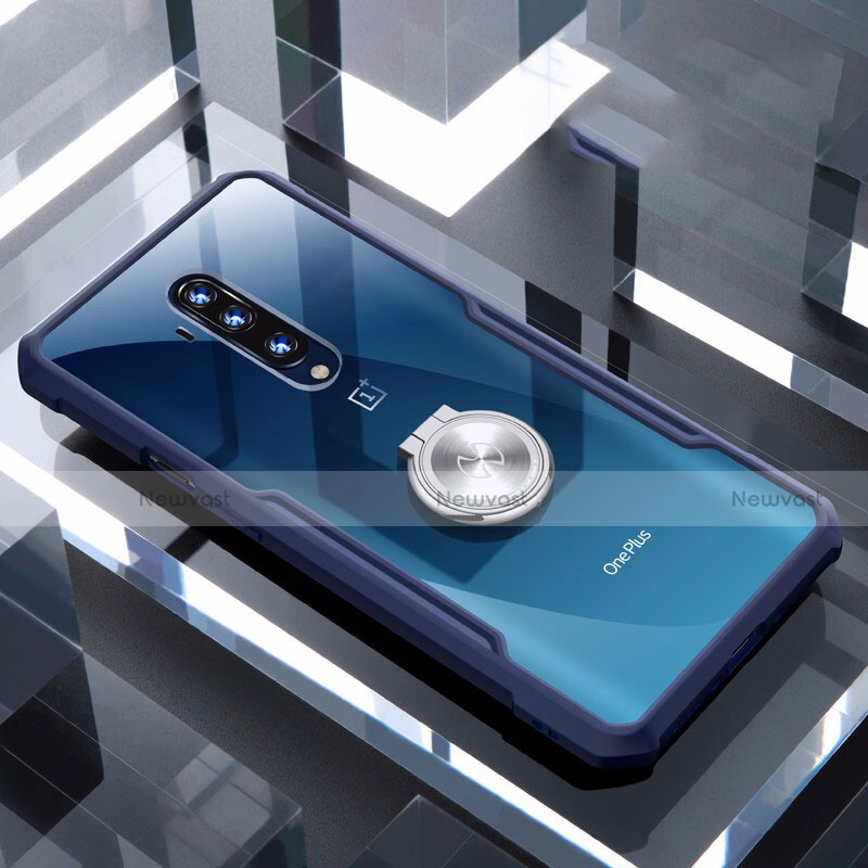 Ultra-thin Transparent TPU Soft Case Cover with Magnetic Finger Ring Stand C01 for OnePlus 7T Pro Blue