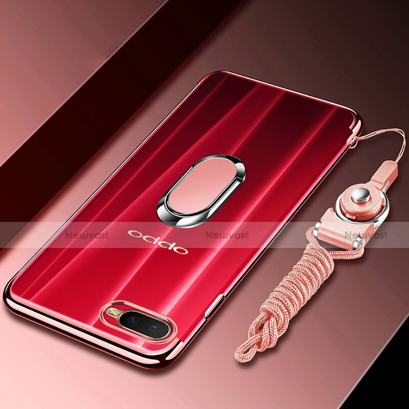 Ultra-thin Transparent TPU Soft Case Cover with Magnetic Finger Ring Stand C01 for Oppo K1