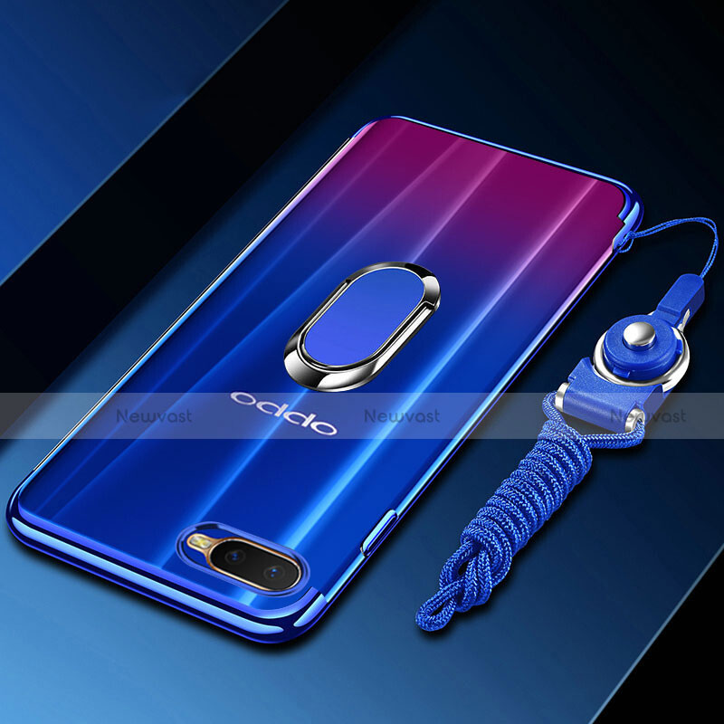 Ultra-thin Transparent TPU Soft Case Cover with Magnetic Finger Ring Stand C01 for Oppo K1