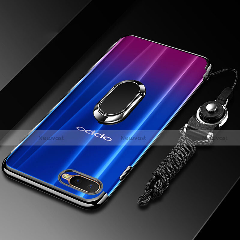 Ultra-thin Transparent TPU Soft Case Cover with Magnetic Finger Ring Stand C01 for Oppo K1 Black