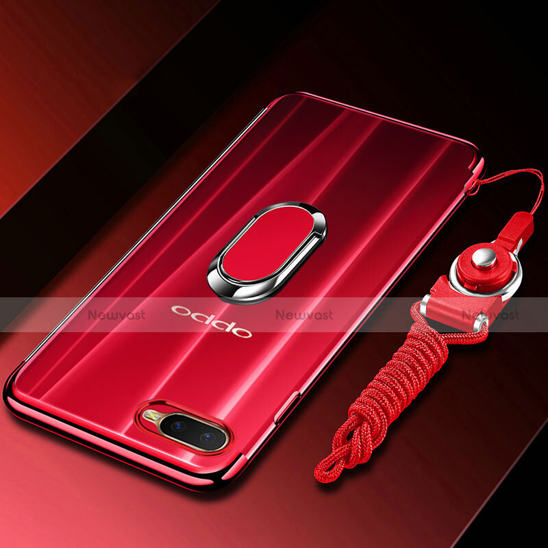Ultra-thin Transparent TPU Soft Case Cover with Magnetic Finger Ring Stand C01 for Oppo R17 Neo