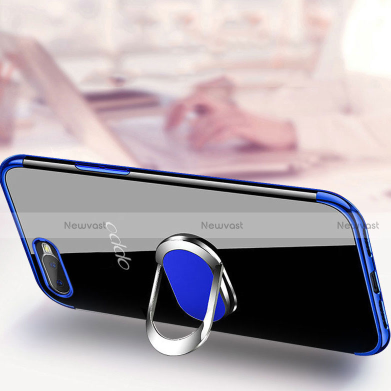 Ultra-thin Transparent TPU Soft Case Cover with Magnetic Finger Ring Stand C01 for Oppo R17 Neo