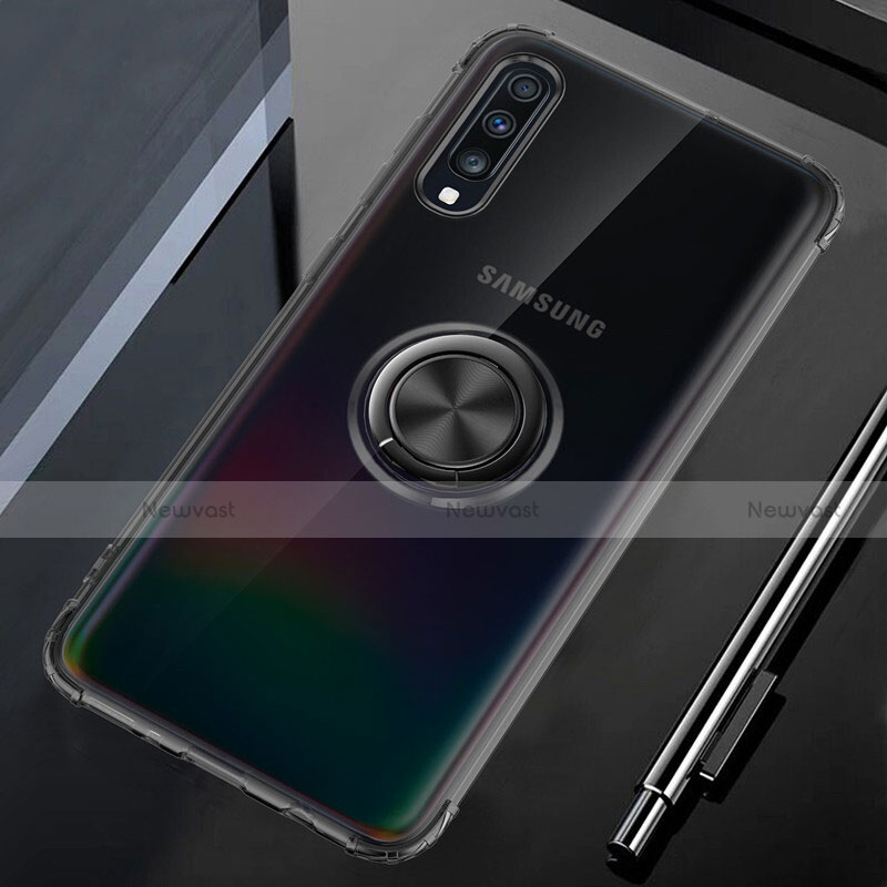 Ultra-thin Transparent TPU Soft Case Cover with Magnetic Finger Ring Stand C01 for Samsung Galaxy A70 Black