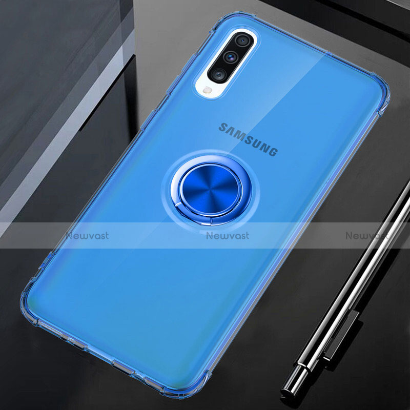 Ultra-thin Transparent TPU Soft Case Cover with Magnetic Finger Ring Stand C01 for Samsung Galaxy A70 Blue