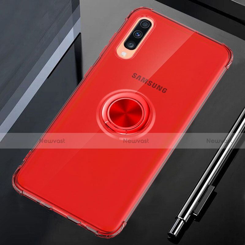 Ultra-thin Transparent TPU Soft Case Cover with Magnetic Finger Ring Stand C01 for Samsung Galaxy A70 Red