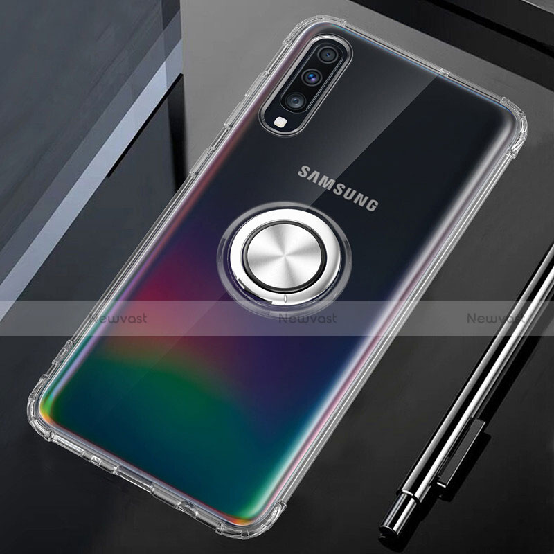 Ultra-thin Transparent TPU Soft Case Cover with Magnetic Finger Ring Stand C01 for Samsung Galaxy A90 5G