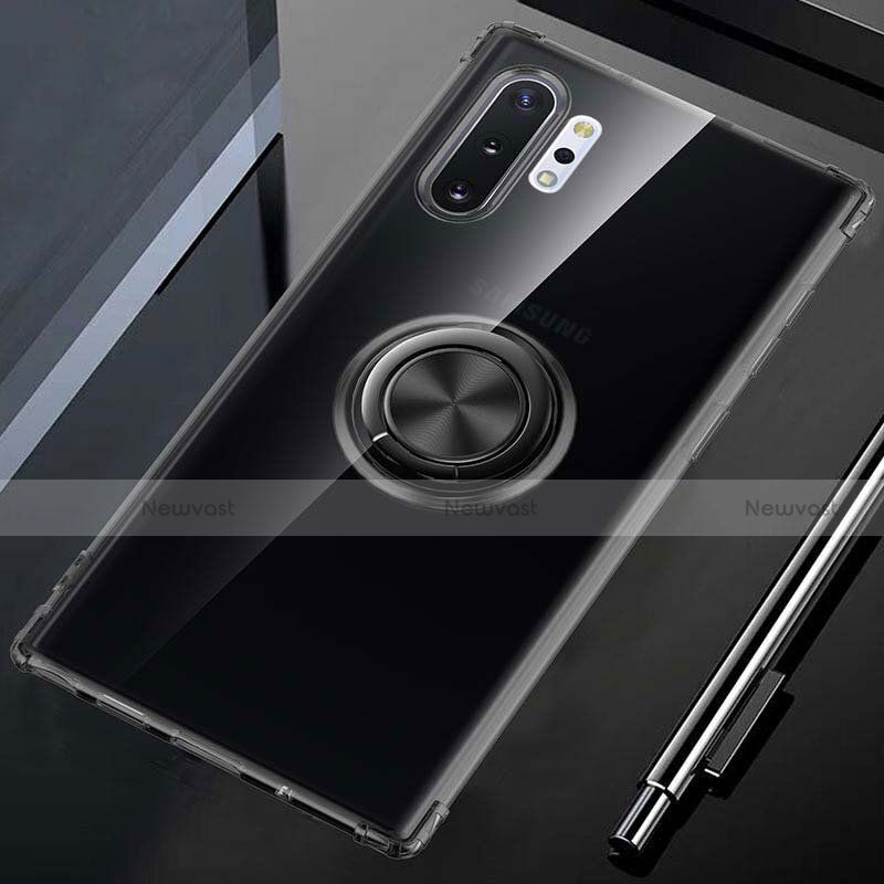 Ultra-thin Transparent TPU Soft Case Cover with Magnetic Finger Ring Stand C01 for Samsung Galaxy Note 10 Plus 5G Black