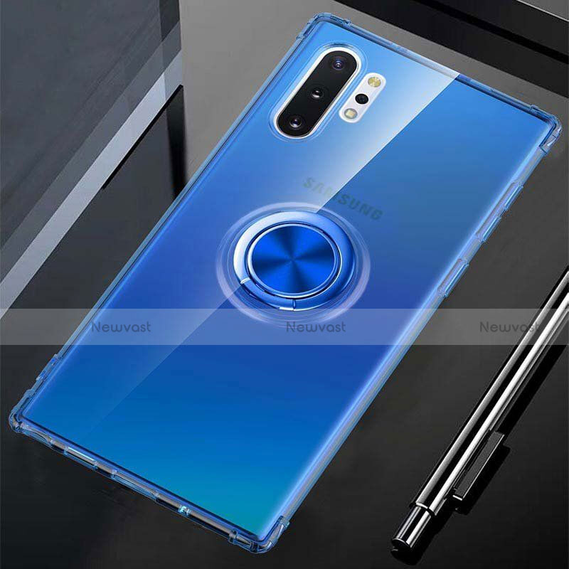 Ultra-thin Transparent TPU Soft Case Cover with Magnetic Finger Ring Stand C01 for Samsung Galaxy Note 10 Plus 5G Blue