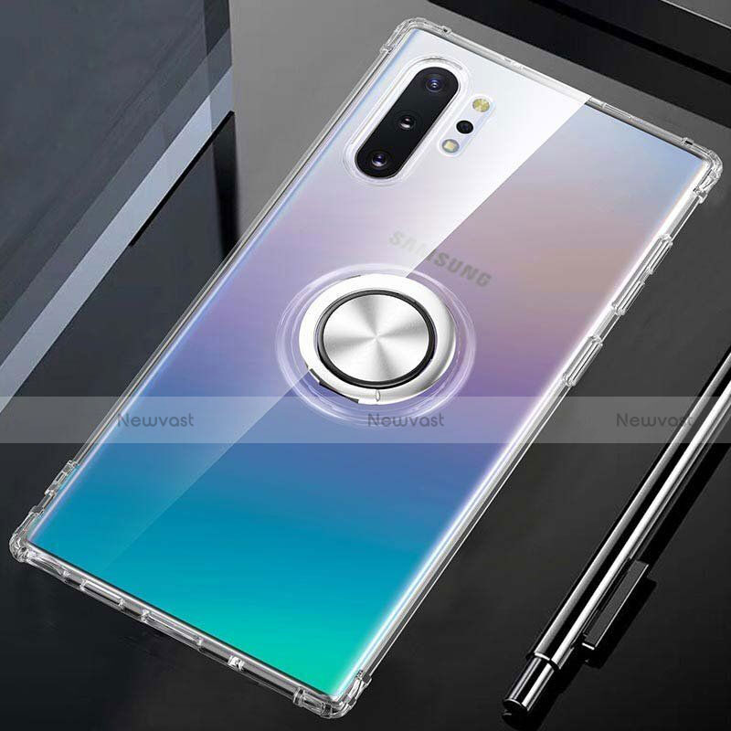 Ultra-thin Transparent TPU Soft Case Cover with Magnetic Finger Ring Stand C01 for Samsung Galaxy Note 10 Plus 5G Clear