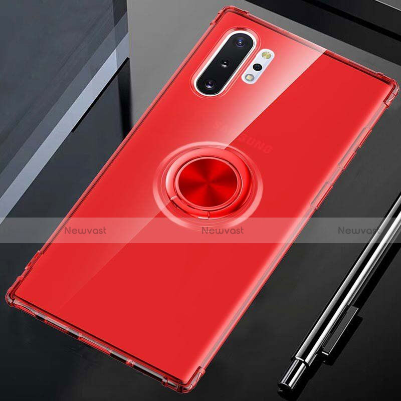 Ultra-thin Transparent TPU Soft Case Cover with Magnetic Finger Ring Stand C01 for Samsung Galaxy Note 10 Plus 5G Red