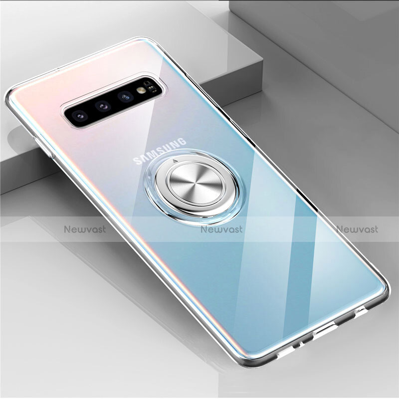 Ultra-thin Transparent TPU Soft Case Cover with Magnetic Finger Ring Stand C01 for Samsung Galaxy S10