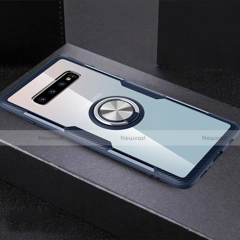 Ultra-thin Transparent TPU Soft Case Cover with Magnetic Finger Ring Stand C01 for Samsung Galaxy S10 Plus