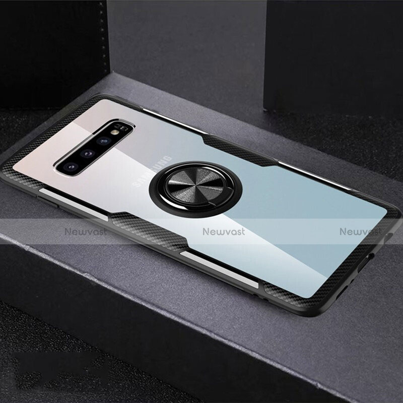 Ultra-thin Transparent TPU Soft Case Cover with Magnetic Finger Ring Stand C01 for Samsung Galaxy S10 Plus