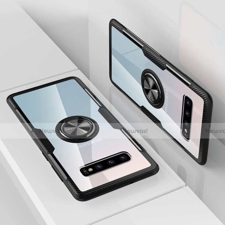 Ultra-thin Transparent TPU Soft Case Cover with Magnetic Finger Ring Stand C01 for Samsung Galaxy S10 Plus