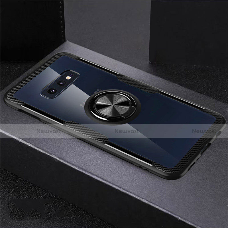 Ultra-thin Transparent TPU Soft Case Cover with Magnetic Finger Ring Stand C01 for Samsung Galaxy S10e Black