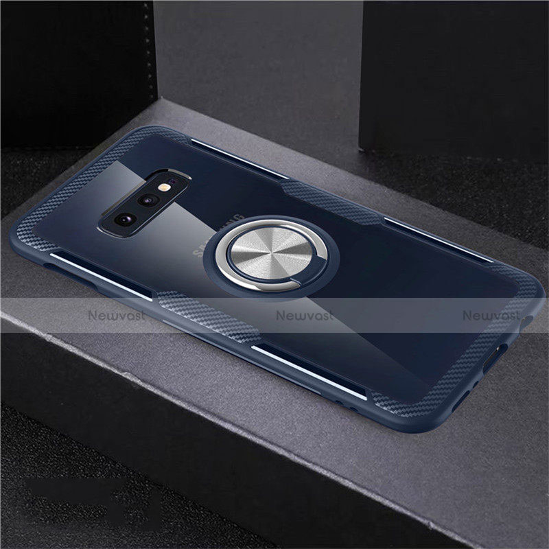 Ultra-thin Transparent TPU Soft Case Cover with Magnetic Finger Ring Stand C01 for Samsung Galaxy S10e Blue