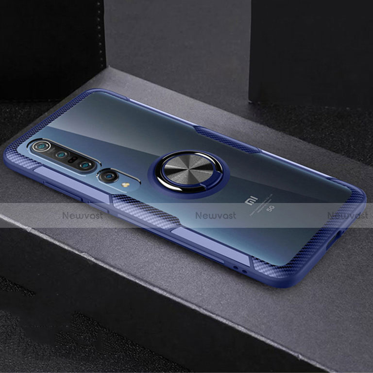 Ultra-thin Transparent TPU Soft Case Cover with Magnetic Finger Ring Stand C01 for Xiaomi Mi 10 Pro