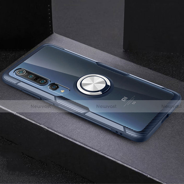 Ultra-thin Transparent TPU Soft Case Cover with Magnetic Finger Ring Stand C01 for Xiaomi Mi 10 Pro