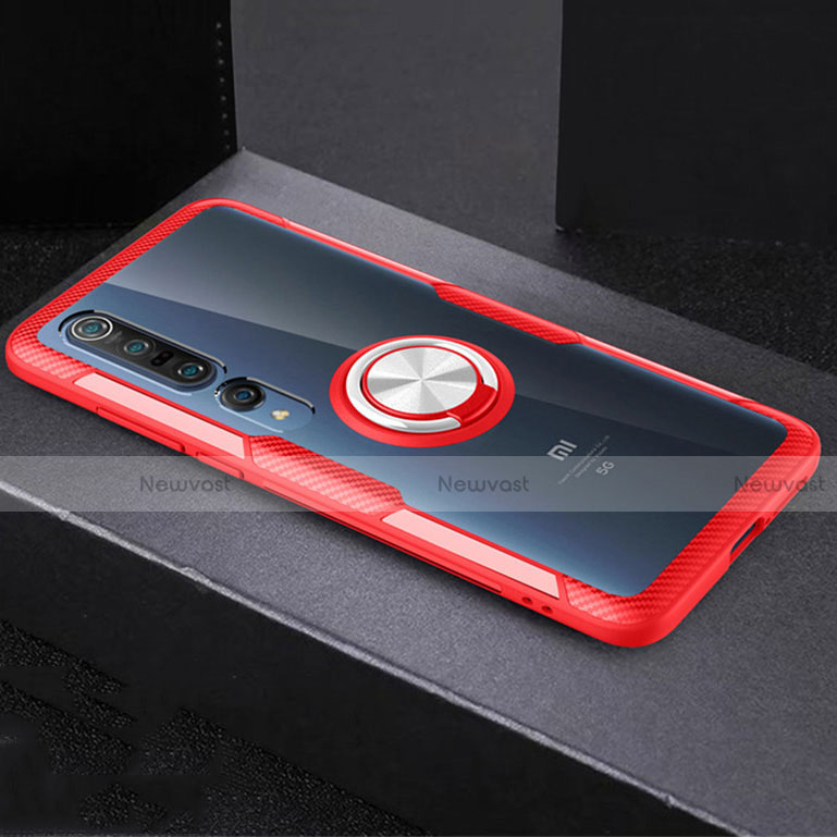 Ultra-thin Transparent TPU Soft Case Cover with Magnetic Finger Ring Stand C01 for Xiaomi Mi 10 Pro