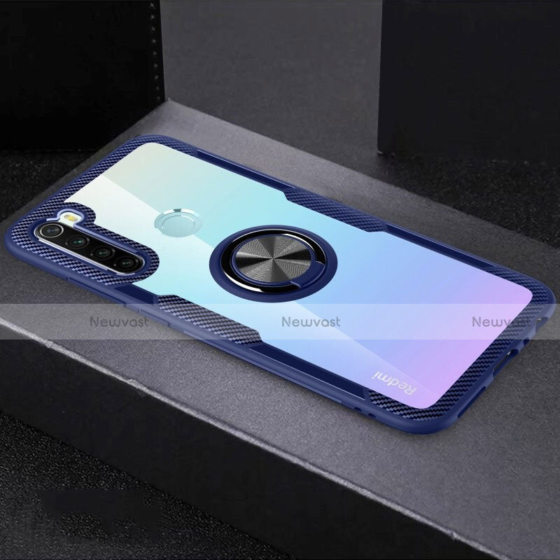 Ultra-thin Transparent TPU Soft Case Cover with Magnetic Finger Ring Stand C01 for Xiaomi Redmi Note 8 (2021) Sky Blue