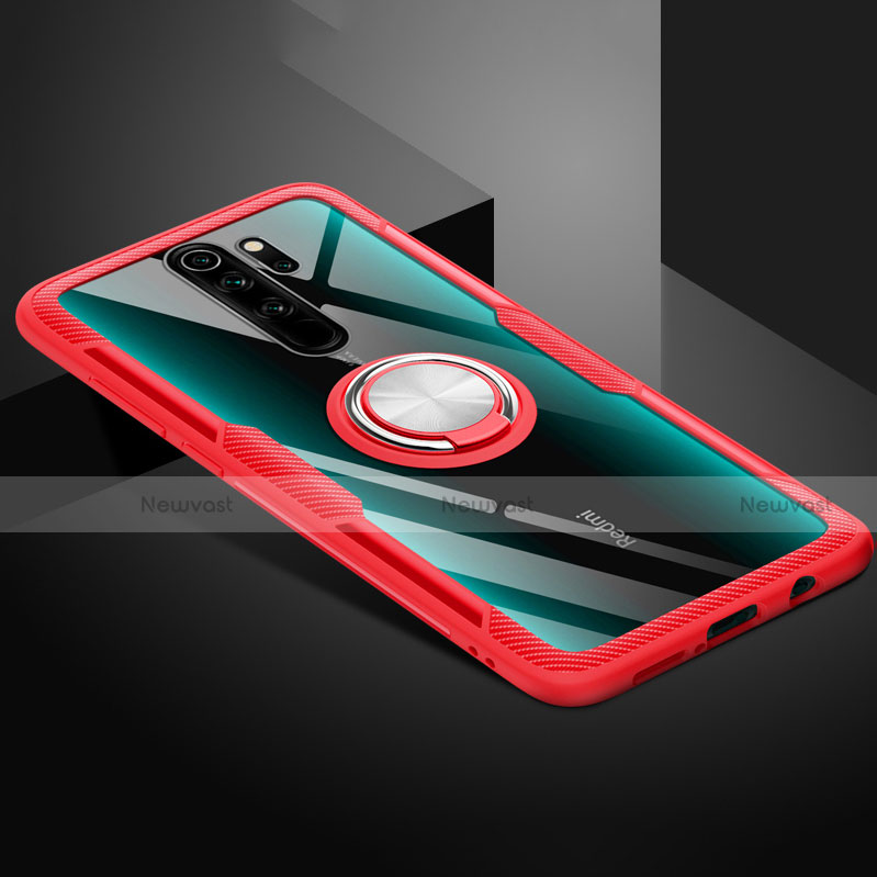 Ultra-thin Transparent TPU Soft Case Cover with Magnetic Finger Ring Stand C01 for Xiaomi Redmi Note 8 Pro Red