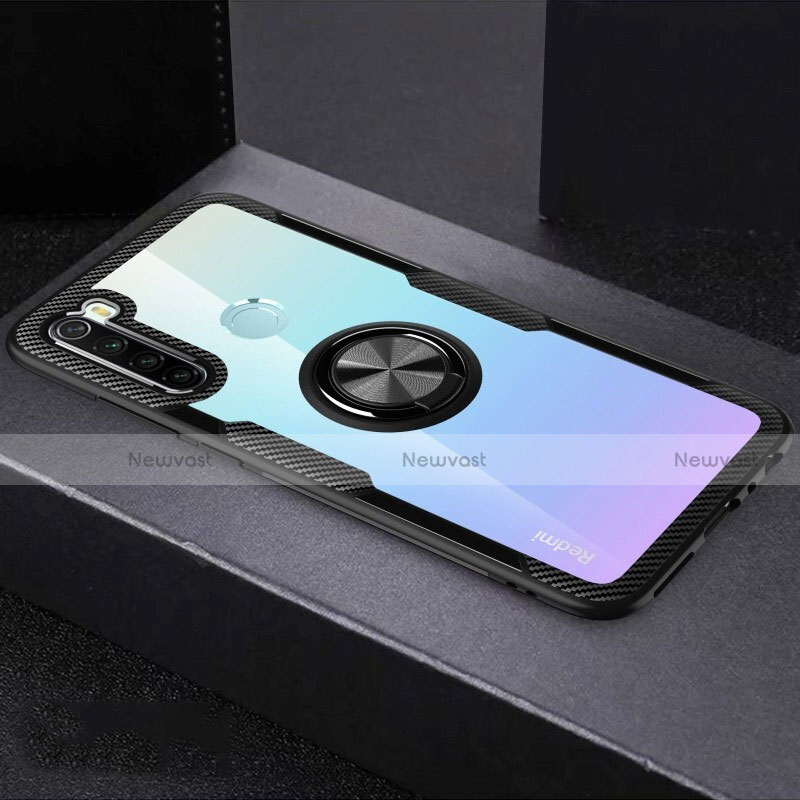 Ultra-thin Transparent TPU Soft Case Cover with Magnetic Finger Ring Stand C01 for Xiaomi Redmi Note 8T Black