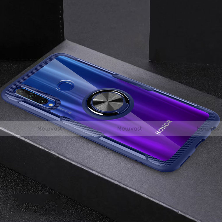 Ultra-thin Transparent TPU Soft Case Cover with Magnetic Finger Ring Stand C02 for Huawei Honor 20 Lite Blue and Black