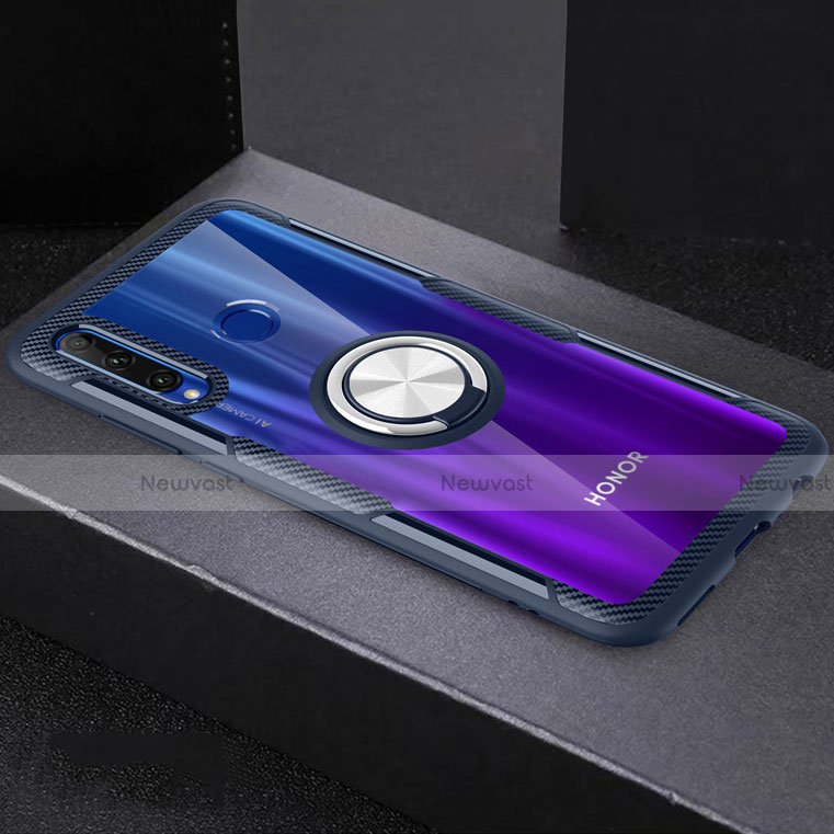 Ultra-thin Transparent TPU Soft Case Cover with Magnetic Finger Ring Stand C02 for Huawei Honor 20E Blue