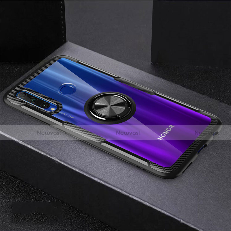 Ultra-thin Transparent TPU Soft Case Cover with Magnetic Finger Ring Stand C02 for Huawei Honor 20i