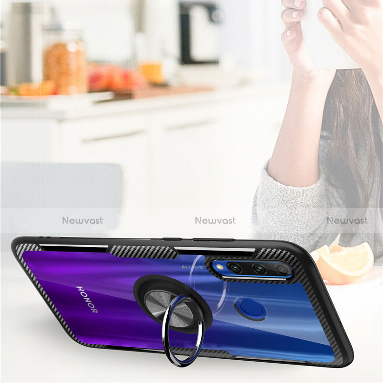 Ultra-thin Transparent TPU Soft Case Cover with Magnetic Finger Ring Stand C02 for Huawei Honor 20i