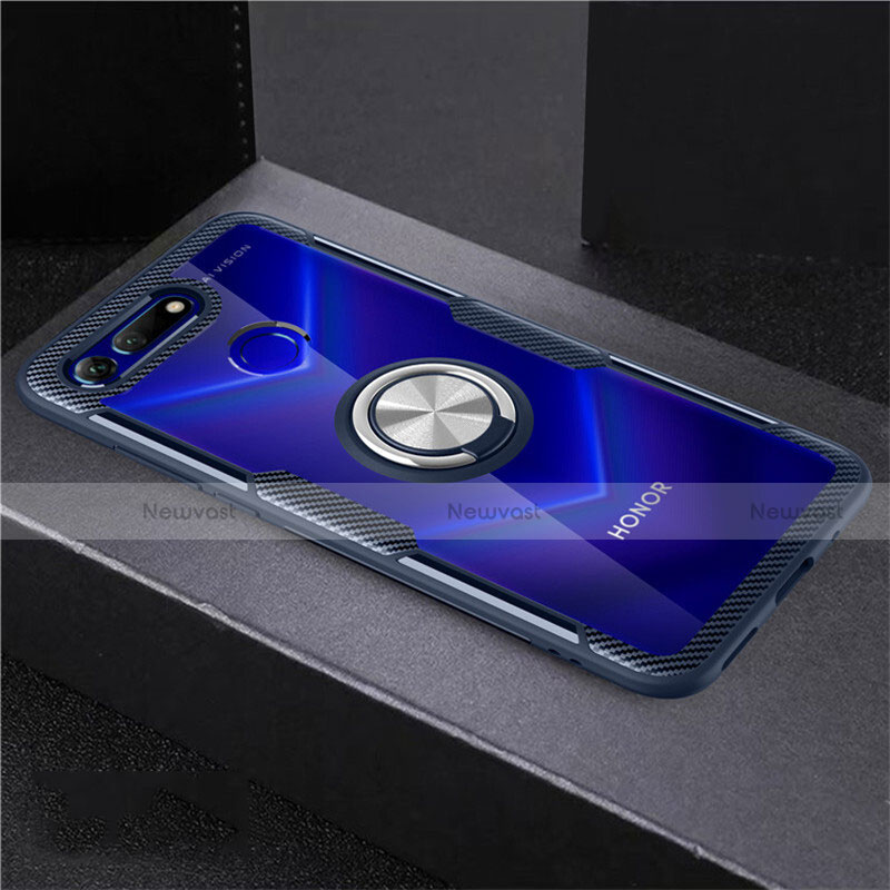 Ultra-thin Transparent TPU Soft Case Cover with Magnetic Finger Ring Stand C02 for Huawei Honor View 20