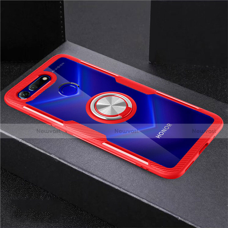 Ultra-thin Transparent TPU Soft Case Cover with Magnetic Finger Ring Stand C02 for Huawei Honor View 20