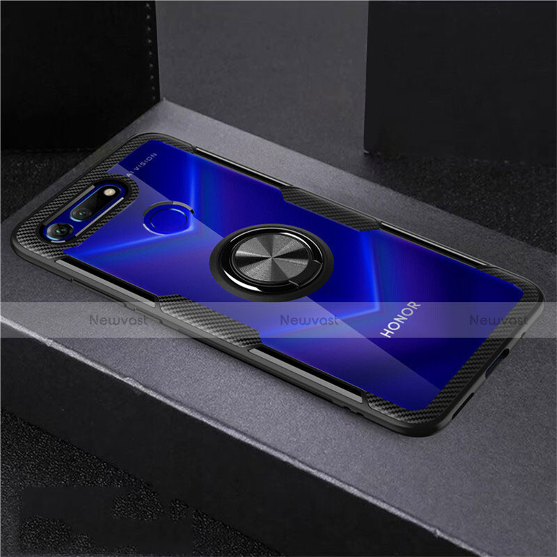 Ultra-thin Transparent TPU Soft Case Cover with Magnetic Finger Ring Stand C02 for Huawei Honor View 20 Black