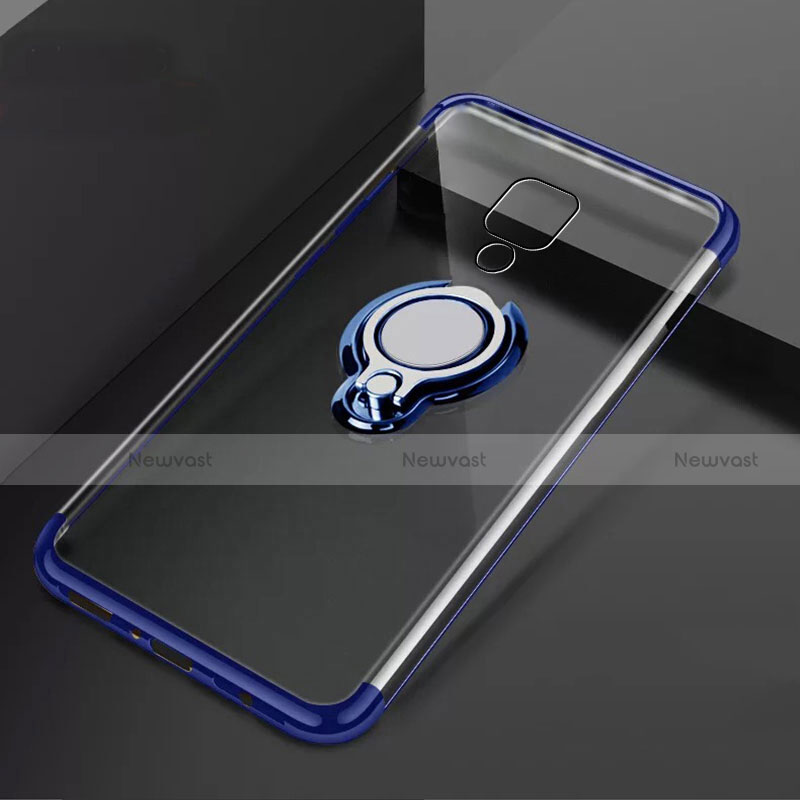 Ultra-thin Transparent TPU Soft Case Cover with Magnetic Finger Ring Stand C02 for Huawei Mate 20 X 5G Blue
