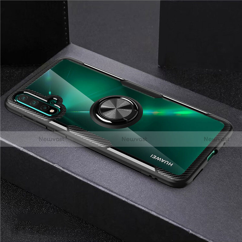 Ultra-thin Transparent TPU Soft Case Cover with Magnetic Finger Ring Stand C02 for Huawei Nova 5