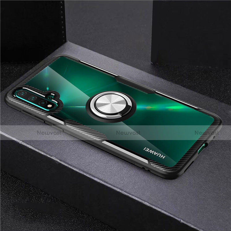 Ultra-thin Transparent TPU Soft Case Cover with Magnetic Finger Ring Stand C02 for Huawei Nova 5